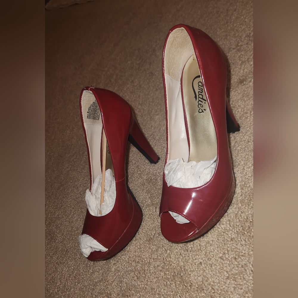 Red Platform Peep Toe Heels